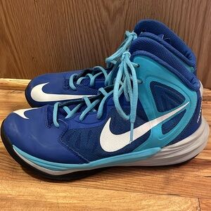 Nike Prime Hype DF Basketball Sneakers Men 7 1/2 Blue White Tennies Shoes VGUC